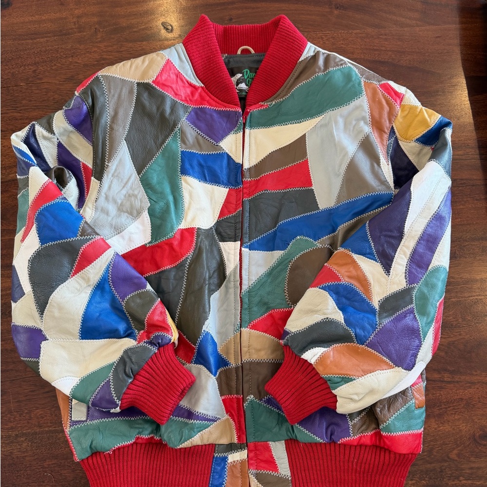 Vintage David Green Leather Patchwork Bomber Jack… - image 1